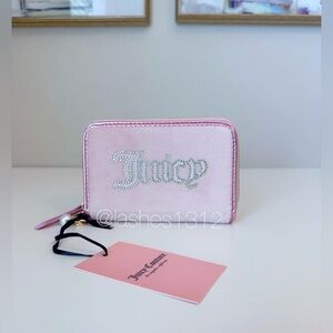 JUICY COUTURE Wallet String of Pearls Double Zip Around - Pink Rhinestones